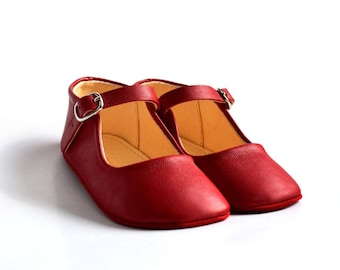 Zapatos Mary Jane de cuero rojo para bebé, zapatos de Navidad, regalo para baby shower