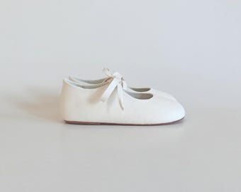 White Suede Leather Baby Mary Janes: Hard Sole Walking Shoes