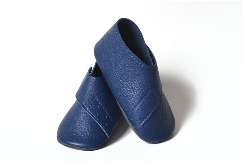 Baby Boy Slippers Blue Baby Shoes Leather Baby Slippers Etsy