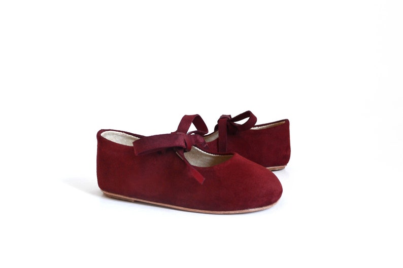 Toddler Girl Suede Leather Mary Jane Red Shoes With Hard Sole