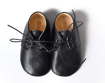 Leren oxford babyslofjes, zachte zool, zwarte smokingschoenen