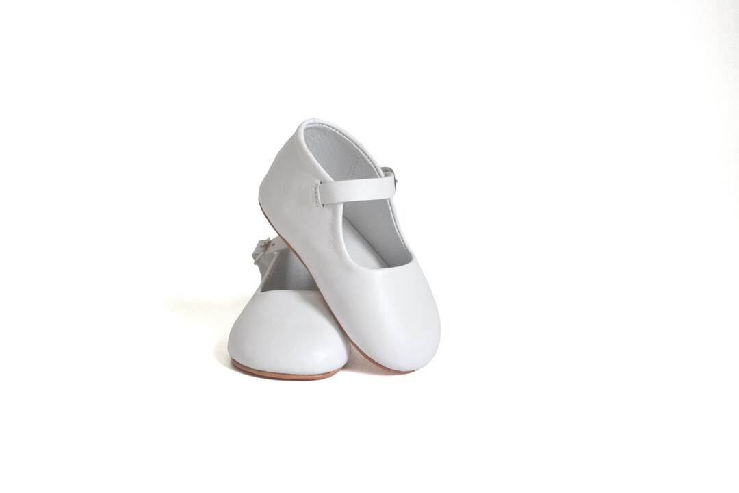 White Mary Jane Leather Shoes for Little Girls, Toddler Girl White