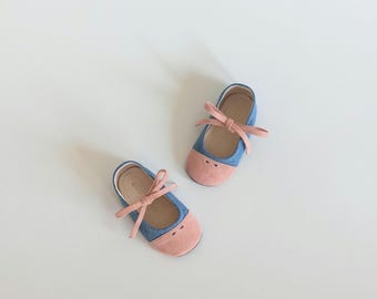 Denim & Leather Baby Ballerina Shoes: Soft Sole, Non-Slip