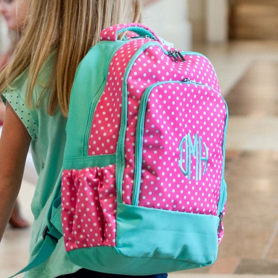 Monogrammed Pink Dot Backpack Monogrammed girls backpack | Etsy