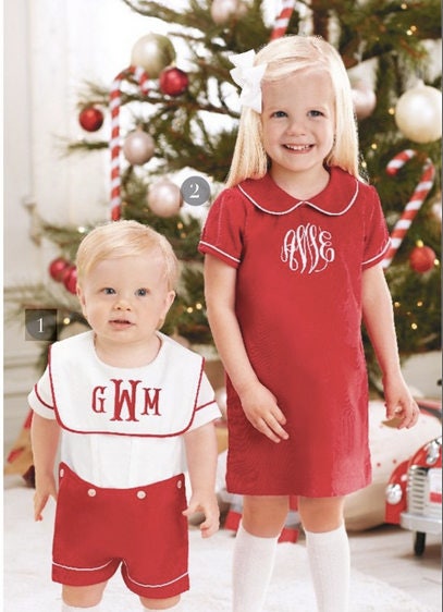 Monogrammed Bib Christmas Romper ~ Mud Pie Christmas Outfit - Monogrammed Bib Christmas Romper ~ Mud Pie Christmas Outfit