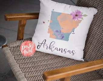US State Arkansas Map Outline Floral Design - Throw Pillow Cover Living Room, Throw Pillow Case Floral, Pillow Cover Decorative - TPC1232