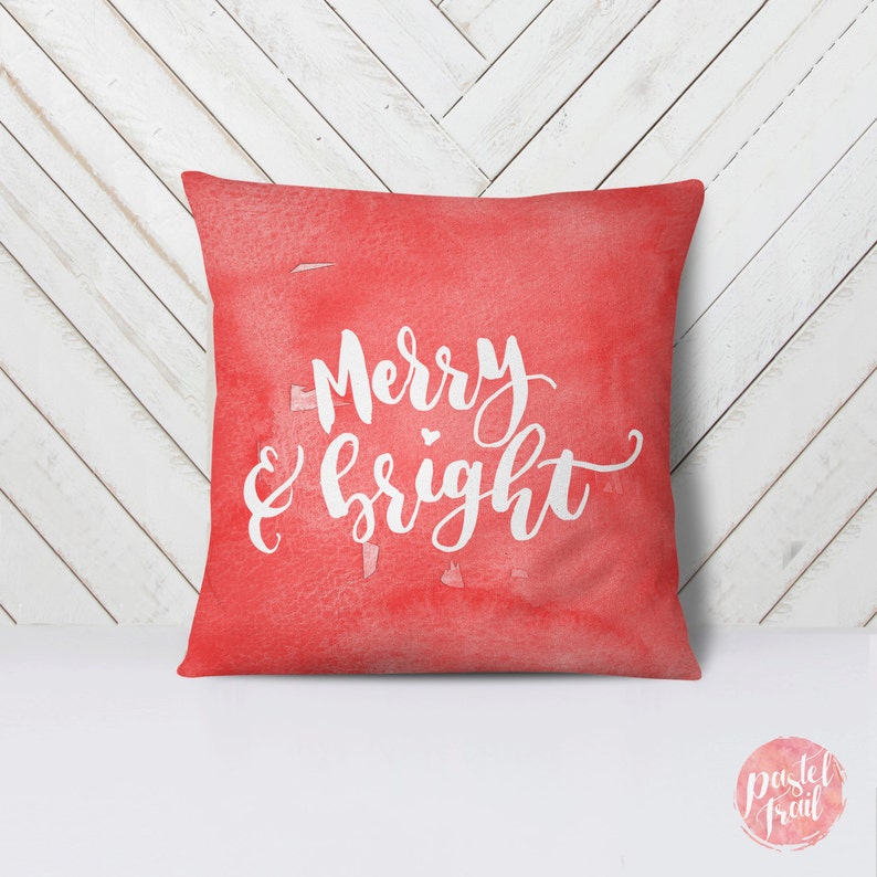 Merry & Bright Red Throw Pillow Cover Living Room Throw Etsy