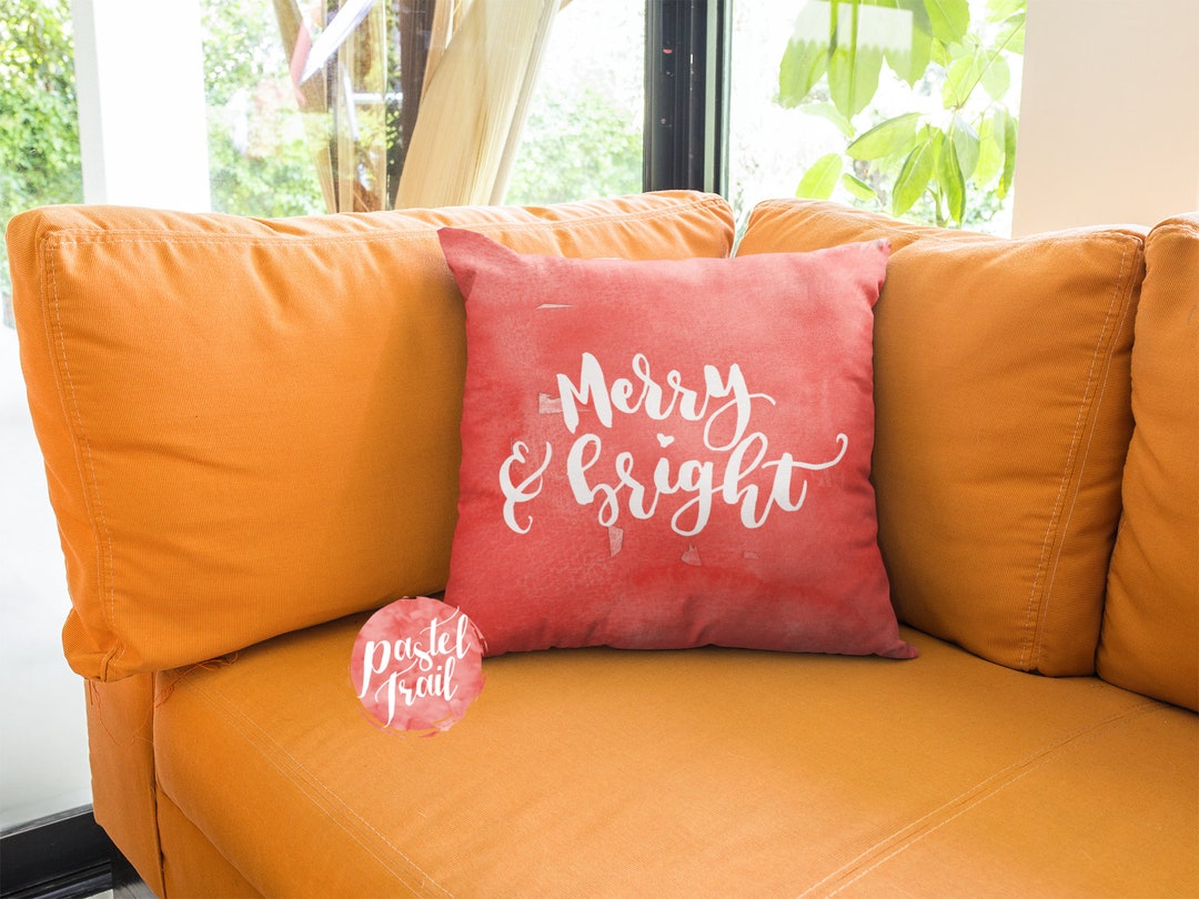 Merry & Bright Red Throw Pillow Cover Living Room Throw Etsy