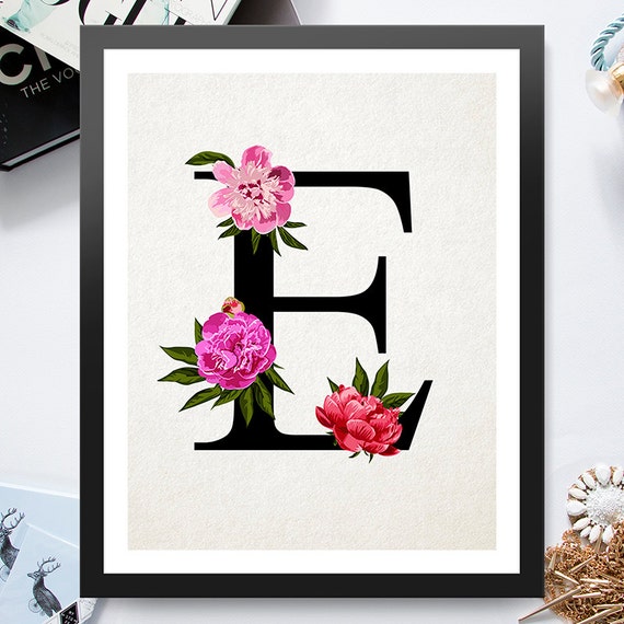 Letter E Pink Red Flowers 8x10 inch Poster Print P1046 | Etsy