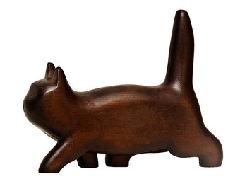 Kitten sculpture from wood - hand carved figurine - boho decor