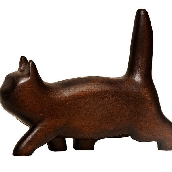 Kitten sculpture from wood - hand carved figurine - boho decor