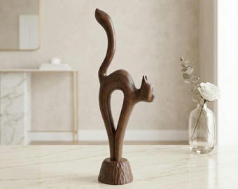 Wood sculpture Cat handcarved cat figurine