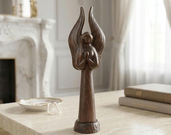 Wood sculpture "Praying Angel" - hand carved statue - wedding gift idea
