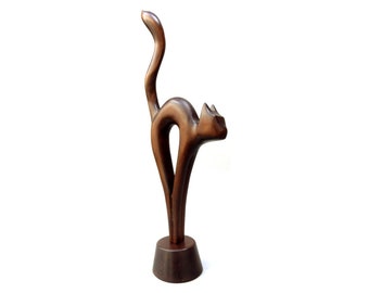 Wood sculpture Cat handcarved cat figurine