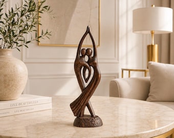 Modern Wood statue "Unity" - boho home decor - wood carving coulpe sculpture - wedding gift idea