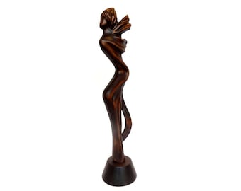 Handcarved Wood sculpture Spring wood carving boho art gift idea