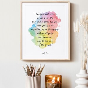 Christian Art, Bible Verse Print, Acts 1:8, "You will receive power when the holy spirit comes on you", Scripture Art, Bible Quotes image 6