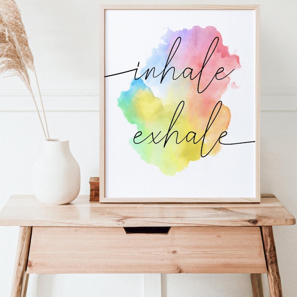 Inhale Exhale - wellbeing quote, gym motivational wall art 20x30, mindful teaching, yoga inspired home decor, yoga theme decor