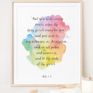 Christian Art, Bible Verse Print, Acts 1:8, "You will receive power when the holy spirit comes on you", Scripture Art, Bible Quotes image 1