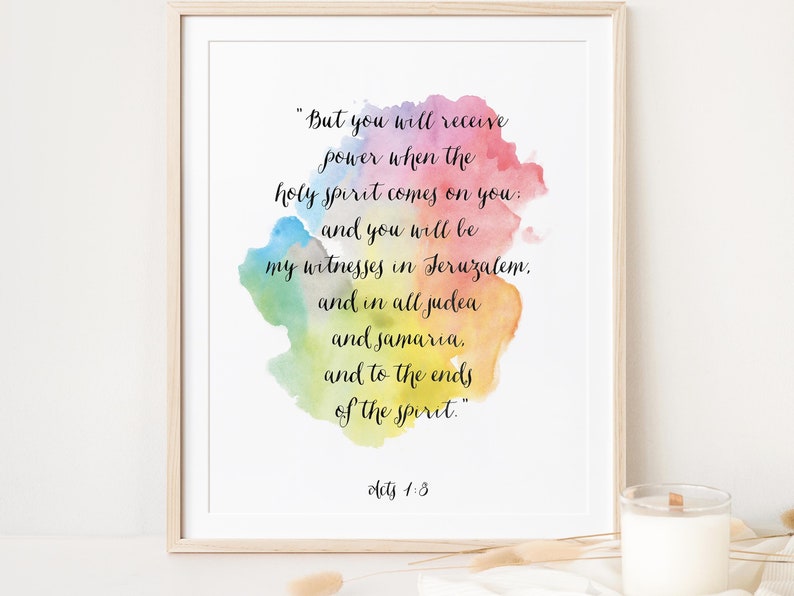 Christian Art, Bible Verse Print, Acts 1:8, "You will receive power when the holy spirit comes on you", Scripture Art, Bible Quotes image 1