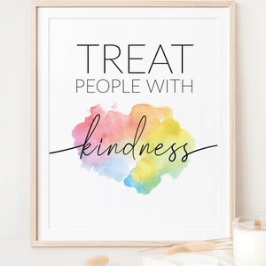 Treat People With Kindness - wellbeing quotes, a4 printable images, zen decoration for room, wisdom quotes, esl classroom