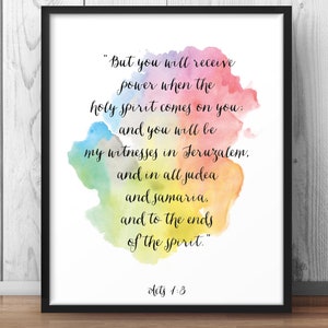 Christian Art, Bible Verse Print, Acts 1:8, "You will receive power when the holy spirit comes on you", Scripture Art, Bible Quotes image 2