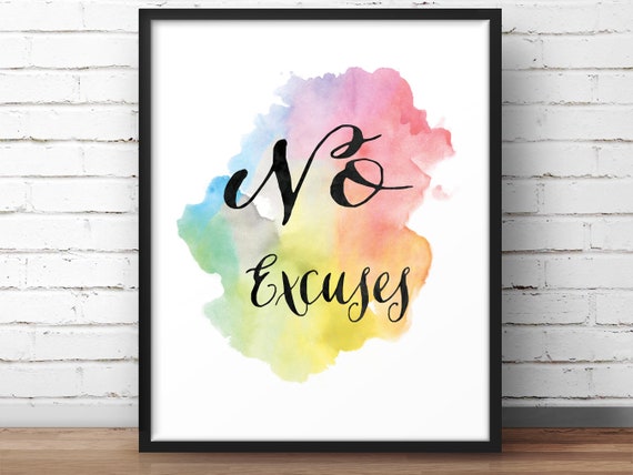 Workout Motivation, Office Motivation, No Excuses, Workout Poster, Watercolor Print, Work Decor,  Rainbow Print, Keep going