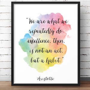 Aristotle Poster Quote &quot;Excellence is a habit&quot; Watercolor Artwork Printable Decor Philosophy Print Philosopher Decor Office Décor