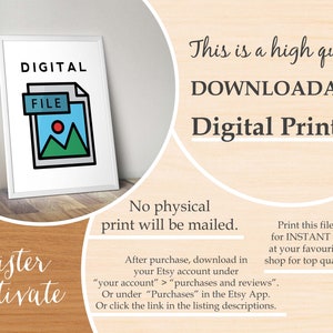 May include: A digital download file for a printable wall art design. The design features the text "Mister Motivate" in a handwritten style. The image is framed and displayed on a wooden surface.
