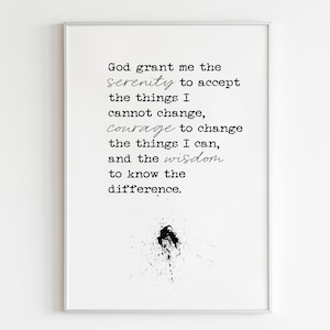 Arte de pared de oración de serenidad "Dios, concédeme la serenidad" y "Sabiduría para conocer la diferencia" Decoración inspiradora