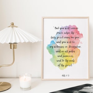 Christian Art, Bible Verse Print, Acts 1:8, "You will receive power when the holy spirit comes on you", Scripture Art, Bible Quotes image 3