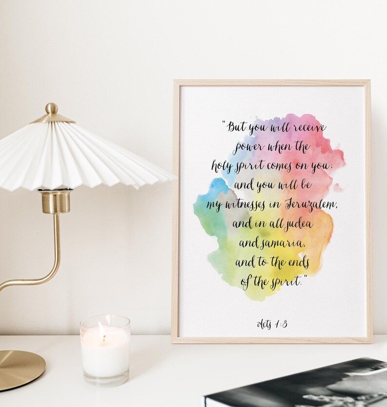 Christian Art, Bible Verse Print, Acts 1:8, "You will receive power when the holy spirit comes on you", Scripture Art, Bible Quotes image 3