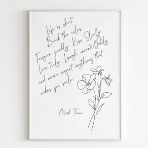 Mark Twain-citatposter "Livet är kort" "Bryt mot reglerna". Inspirerande tryck Motiverande poster Citat Min första lägenhet