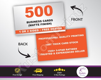 500 Custom Full Color Business Cards, 16PT Thick, Matte Finish, Free Design, Professional Printed Business Cards, 1 or 2 Sided, Horizontal