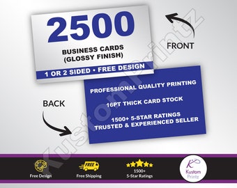 2500 Custom Full Color Business Cards, 16PT Thick & Glossy, Free Design, Professional Printed Business Cards, 1 or 2 Sided, Horizontal