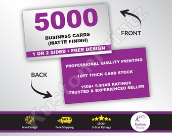 5000 Custom Full Color Business Cards, 16PT Thick, Matte Finish, Free Design, Professional Printed Business Cards, 1 or 2 Sided, Horizontal
