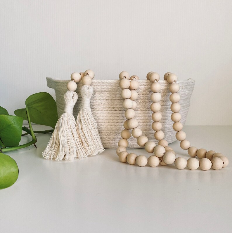 Wood Bead Garland Bohemian Rustic Decorative Beads Home Etsy