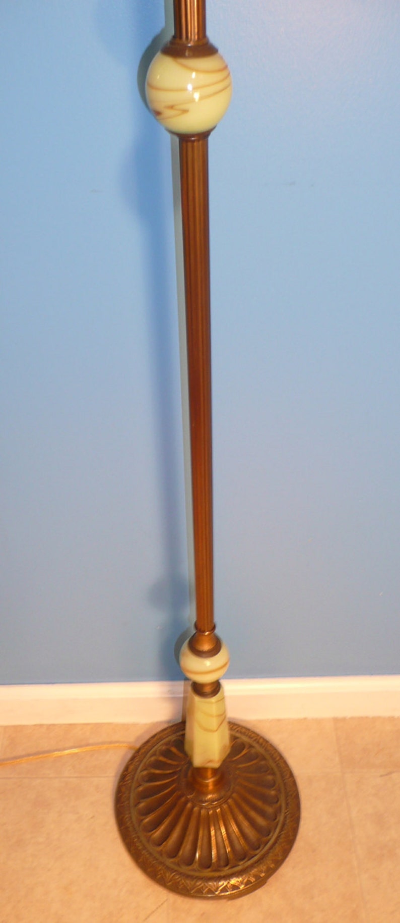 Antique Art Deco Vaseline Slag Glass Bridge Floor Lamp Etsy