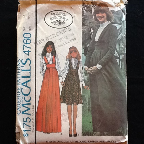 McCalls Muster 3760. Jahrgang 1976 Laura Ashley Knopf vorne Bluse, Pulli in zwei Längen und langen Ärmeln Kurzjacke. Größe 10.