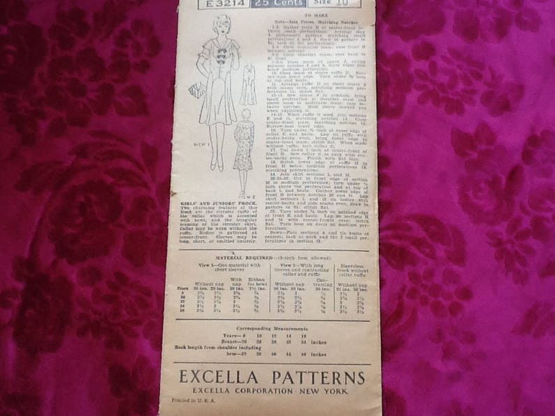 bow accents Size 10 Vintage 1930s junior misses/' frock with circular ruffled collar Excella pattern 3214 irregular circular skirt seams