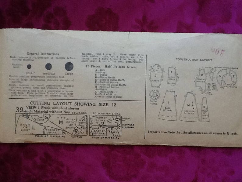 bow accents Size 10 Vintage 1930s junior misses/' frock with circular ruffled collar Excella pattern 3214 irregular circular skirt seams