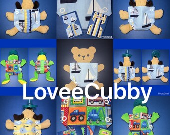 LoveeCubby Car Seat Plush Pacifier Holder | Pacifier Pouch | Pacifier Pocket | Binky Buddy Holder | Gift for Baby Boy | Lovey Pacifier Hold