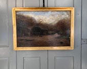 Antique signed landscape oil painting of water mill dated 1891