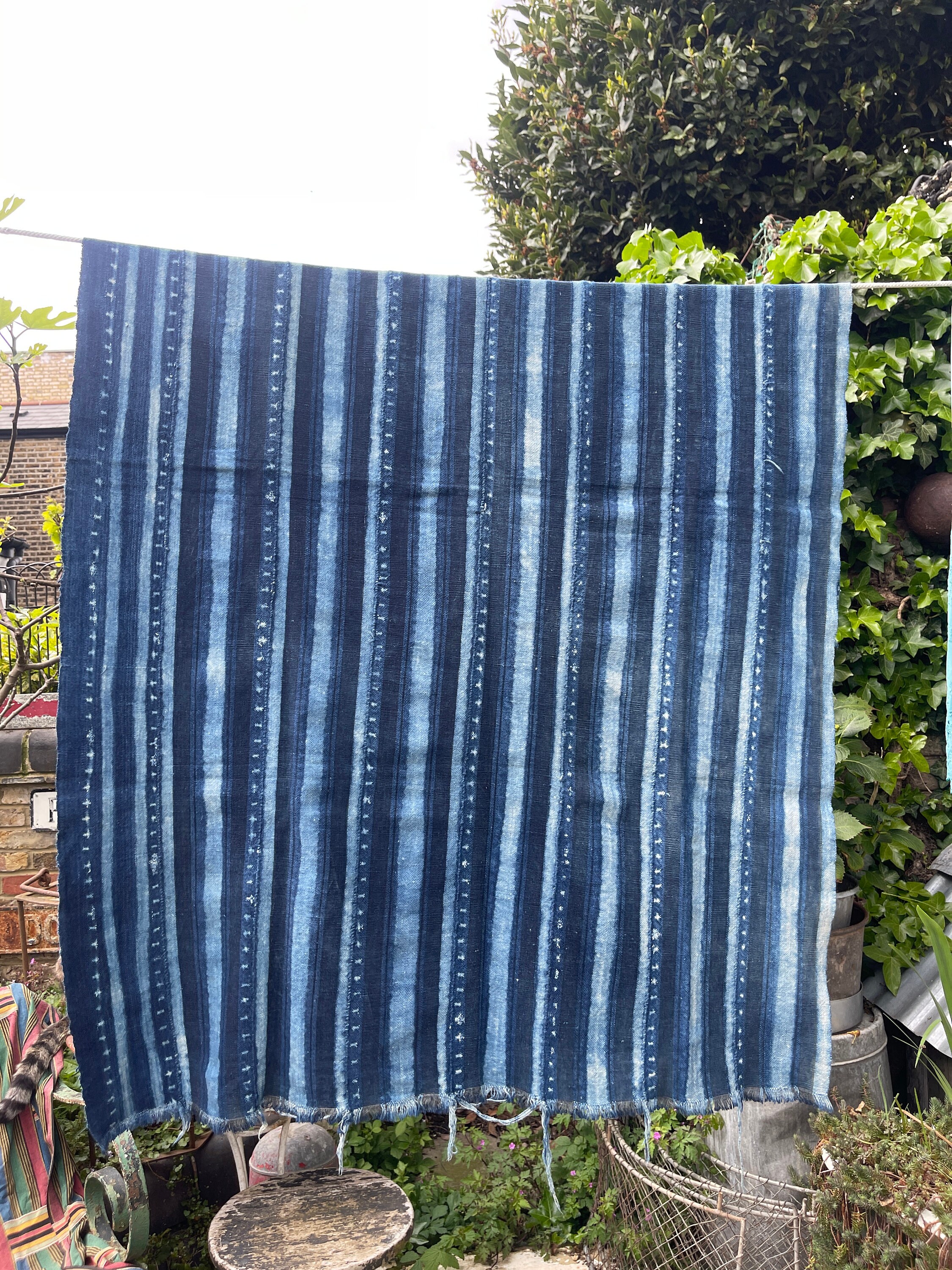 Cackleberry Home Tovaglia in tessuto di cotone intrecciato a righe verdi e bianche, 60 x 84 cm