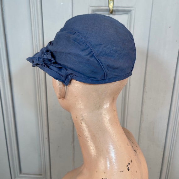 Antique vintage Dutch handmade blue cotton hat bo… - image 5