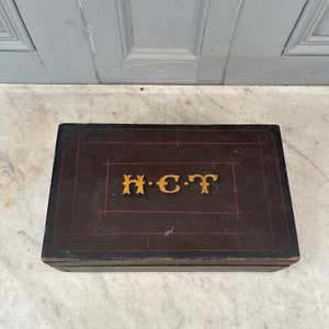 Antique Georgian early Victorian hand painted writing box with initials HCT