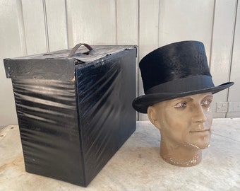 Antique Dutch black top hat by Jan W Lippits in original hatbox