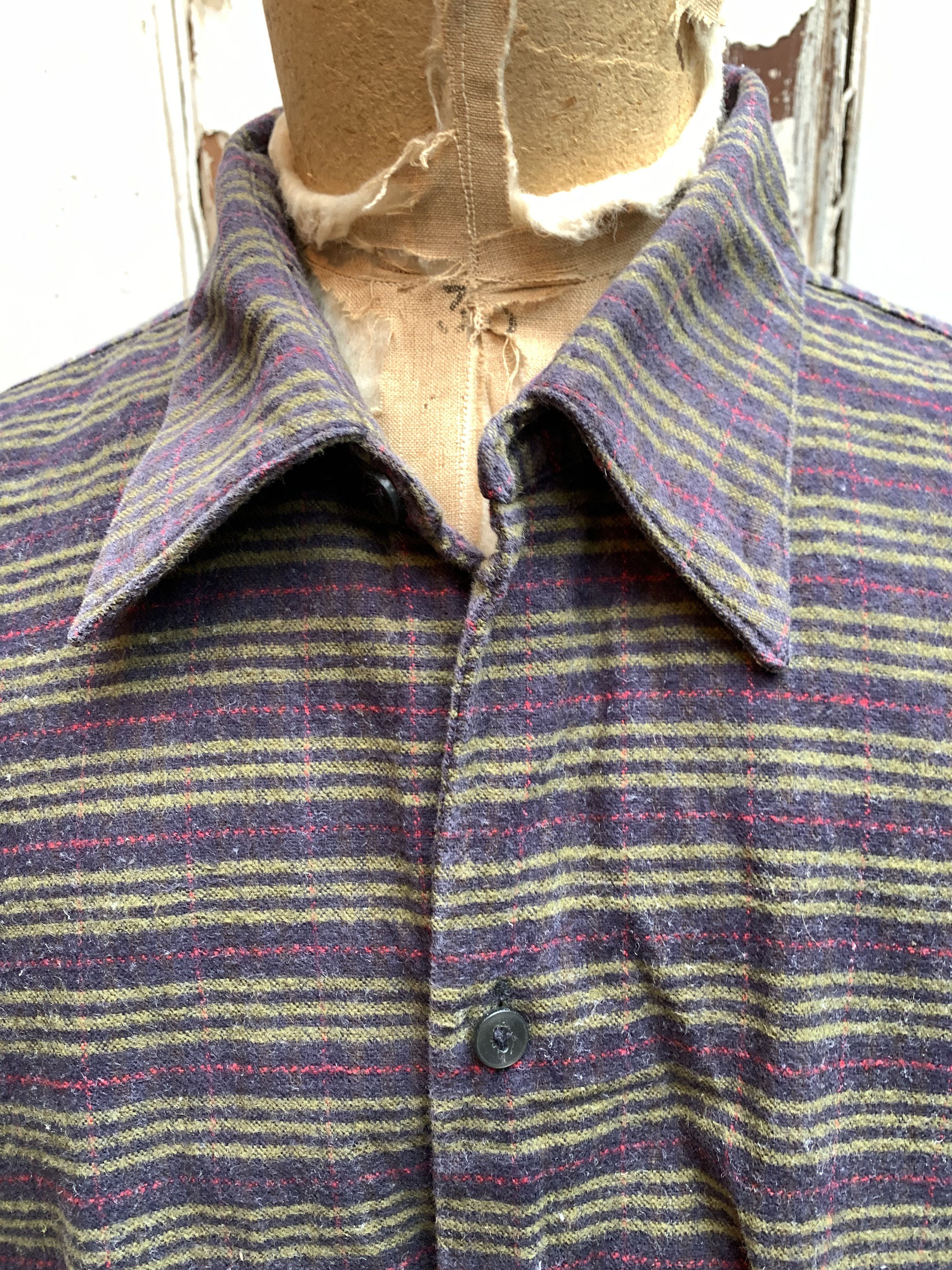 Vintage French warm cotton long striped shirt chemise size 41 | Etsy