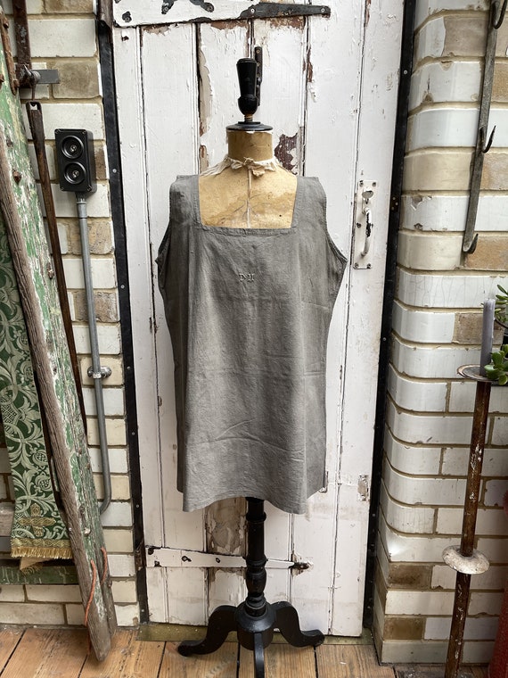 Antique French Coffee Brown Vegetable Dyed Cotton Linen Metis Top 