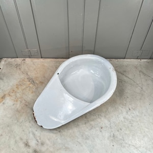 Antique vintage French white enamel slipper bedpan